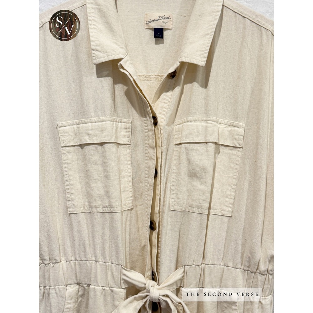 Universal Thread Womens Utility Wide Leg Jumpsuit Cream Linen Blend Size 14 - Picture 4 of 11
